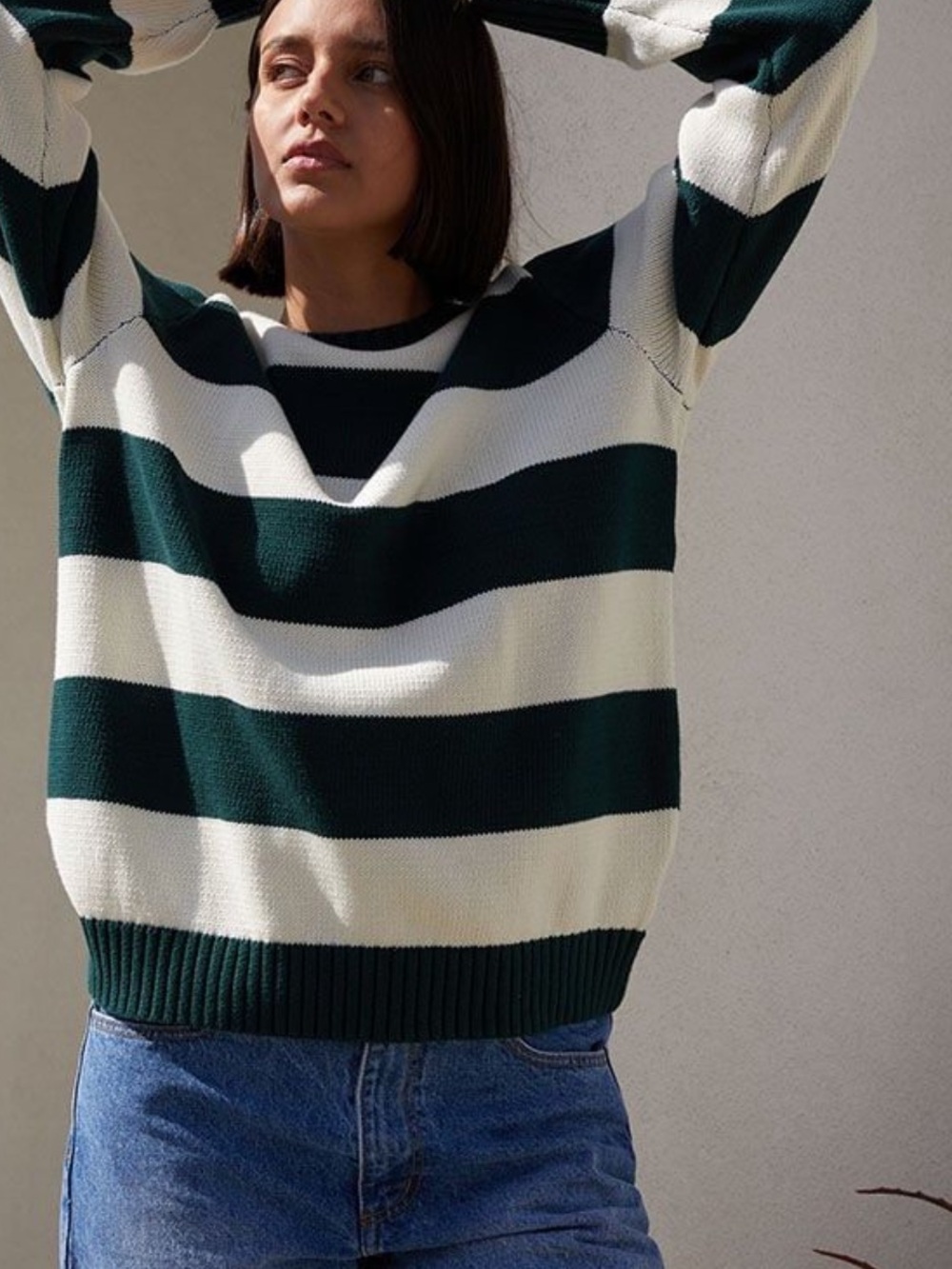 Brandy Melville Green and White striped sweater